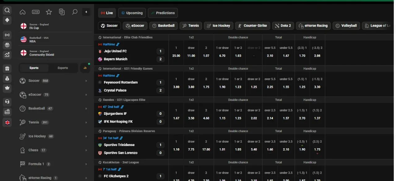 Voetbalstadion met scorebord en weddenschap interface